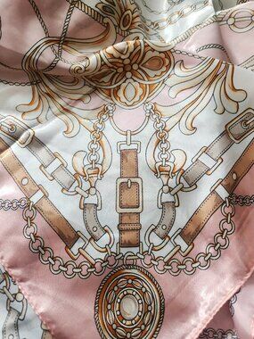 PINK & WHITE Equestrian Poly-Silk 36” Square SCARF New by ORNAMENTS